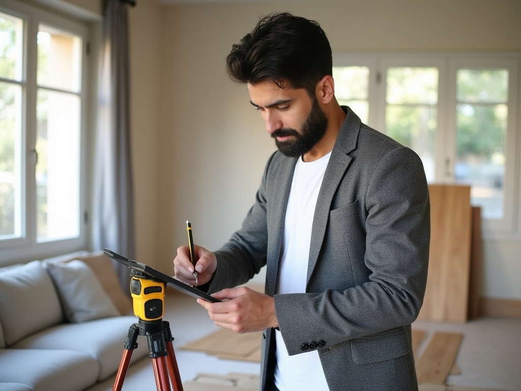 İç mekan tasarımcısı ölçüm yapıyor